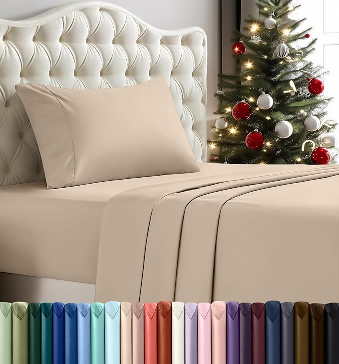Utopia Bedding Twin Sheet Set – 3 Piece Bed Sheets for Twin Size Bed, Soft and Breathable Microfiber, Includes 1 Fitted Sheet, 1 Flat Sheet and 1 Pillowcase (Beige)