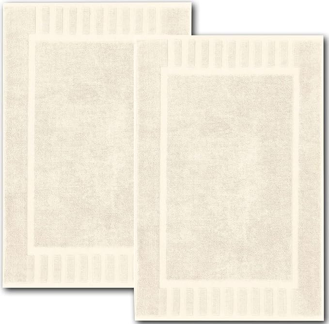 White Classic Luxury Bath Mat Floor Towel Set - Absorbent Cotton Hotel Spa Shower/Bathtub Mats [Not a Bathroom Rug] 22"x34" | 2 Pack | Ivory