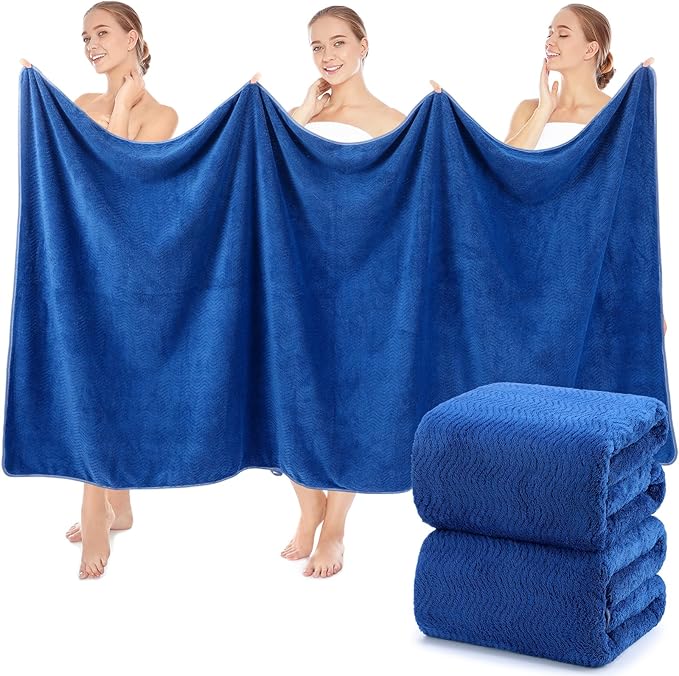 2 Pcs Oversized Bath Towels, 40 x 80 Inch Extra Large Coral Fleece Soft and Absorbent Bath Sheets, Lightweight Shower Towels for Home, Spa, Beach, Pool (Navy Blue)