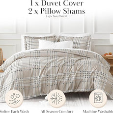 Southshore Fine Living, Inc. Plaid Duvet Cover Set, Twin/XL – Premium Microfiber Bedding, Easy Care – Includes 1 Twin Duvet Cover and 1 Sham, Machine Washable, Vilano Plaid Mocha