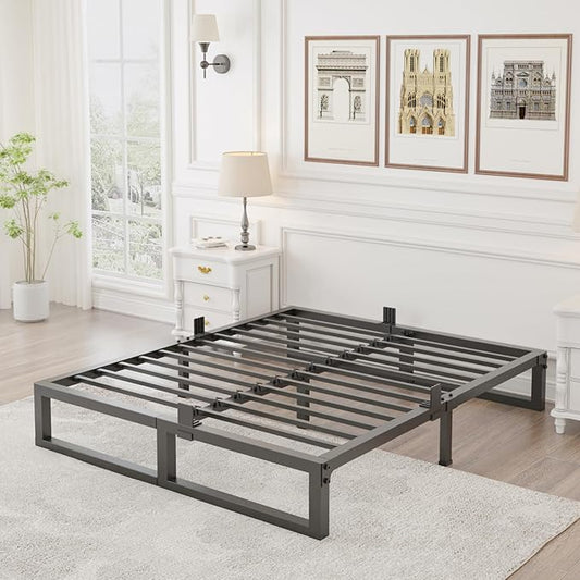 10 inch King Size Bed Frame Low Profile Metal Platform Frames with Mattress Slide Stopper,Heavy Steel Slats Support,No Box Spring Needed,Noise Free,Non-Slip,Easy Assembly