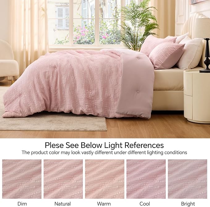 BEDELITE Blush Pink Queen Comforter Set - 3 Pieces Boho Tufted Jacquard Bedding Comforter Sets, Lightweight Soft & Warm Bed Comforter Queen with 2 Pillowcases for All Season