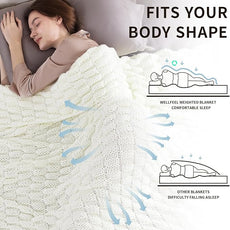 Knitted Weighted Blanket for Adult, No Beads Heavy Blanket 60” x 80'' 17lbs, Breathable Chunky Knit Blanket, Cooling Weighted Blanket for Hot Sleepers, Christmas Home Decor (Ivory White)