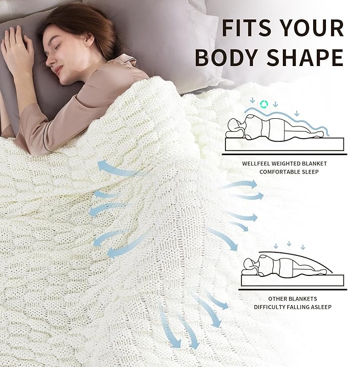 Knitted Weighted Blanket for Adult, No Beads Heavy Blanket 70” x 90'' 20lbs, Breathable Chunky Knit Blanket, Cooling Weighted Blanket for Hot Sleepers, Christmas Home Decor (Ivory White)