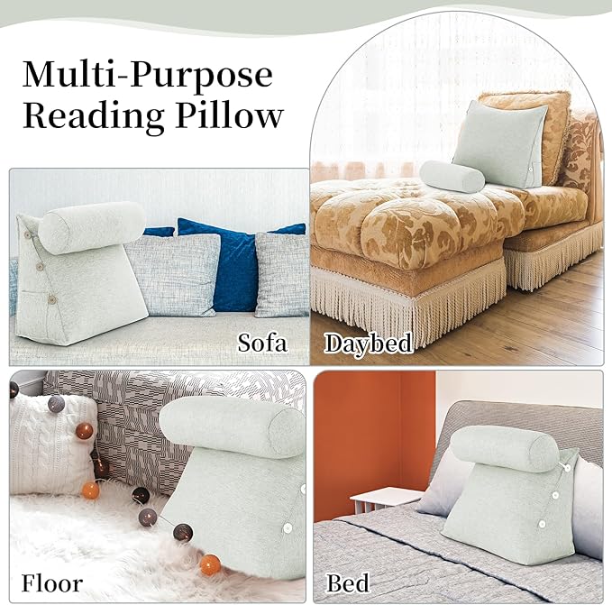 Bed Wedge Reading Pillow, Adjustable Reading Throw Cushion Triangular Pillow Wedge Couch Pillow for Lumbar Neck Back Support Pillow with Removable Linen Cover