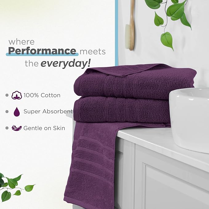 Martex 2-Pack Ultimate Performance Bath Sheet Set – 100% Cotton – 33” x 65” – Extra Large Bath Towels – Versatile – Low-Linting – Supersoft Bathroom Set – Super Absorbent – Easy Care – Dark Purple