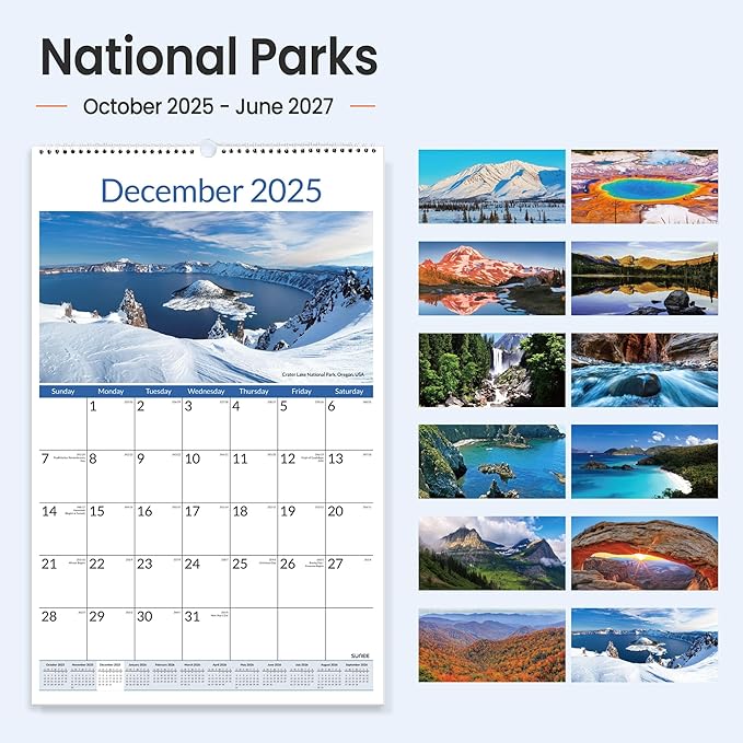 SUNEE 2026 Wall Calendar Extra Large 17"x27", 21 Month from October 2025 to June 2027, Vertical Extra Large Monthly Calendar 2026-2027 for Wall, National Parks