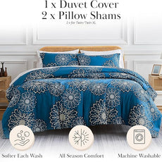 Southshore Fine Living, Inc. Floral Duvet Cover King/California King, Hotel Quality Bedding King Size, Easy Care - 1 King/Cal King Duvet Cover Set with 2 Pillow Shams - Midnight Blue