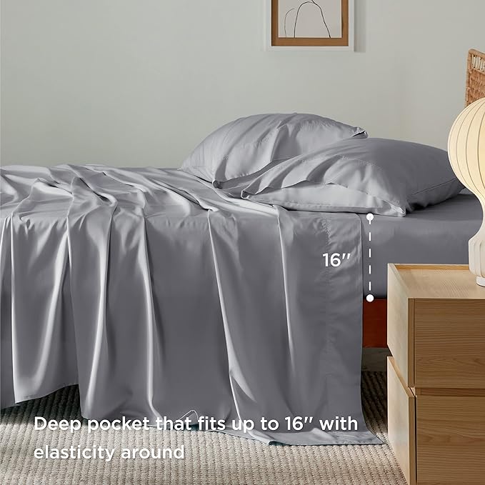 Bedsure Full Size Bed Sheets, Cooling Sheets, Rayon Derived from Bamboo, Breathable & Soft, Deep Pocket Up to 16 Inches, Hotel Luxury Silky Bedding for Hot Sleepers, Silver Grey