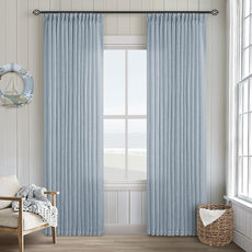 Dusty Blue Pinch Pleated Linen Curtains 84 Inches Long 2 Panels Set for Living Room Dining Pinch Pleat Back Tab Light Filtering Boho Coastal Window Curtain Drapes 84 Inch Length Light Sky Blue