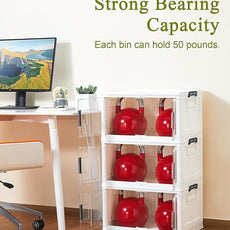 OlarHike 48QT Lockable Storage Bins with Lids - Folding Storage box with Doors and Wheels, Collapsible Plastic Storage Bins for Closets, Stackable Storage Organizer, Storage Containers, 4 Pack Cubes