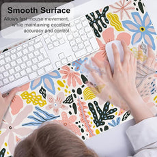 QIYI Floral Large Mouse Pad, Cute Desk Mat for Desktop, Women Girls Desk Accessories Office Décor, PU Leather Waterproof Big Gaming Mousepad, Doodle Flowers Desk Pad Computer Mat, 31.5