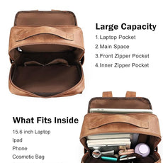 MASINTOR 15.6 inch PU Leather Laptop Backpack Purse for Women, Large College Casual Backpack Travel Bag Mocha Brown