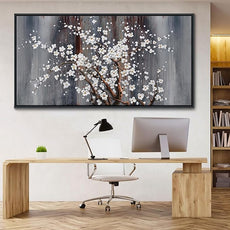 Wall Art for Living Room Large Modern Wall Decor Canvas Paintings for Wall Decorations White Flower Brown Bedroom Office Artwork Plum Blossom Art Prints Framed 29×58IN