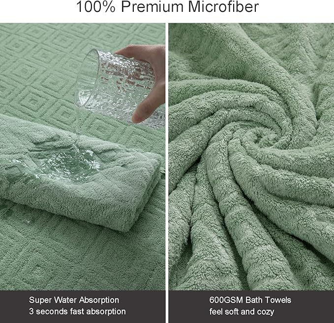 Ferdilan 8 Pack Bath Towels Set Light Green,2 Oversized Bath Towels(35"x70"), 2 Hand Towels,4 Washcloths Ultra Soft and Absorbent Chair Towels for Bathroom, Quick Dry Towel for Gym Hotel Camp Pool