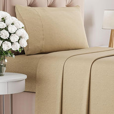 Twin Size 3 Piece Sheet Set - Comfy Breathable & Cooling Bed Sheets Set - Hotel Luxury Bedding for Women, Men, Kids, Teens, Boys & Girls - Deep Pockets, Soft & Wrinkle Free - Tan (Heathered Sheets)