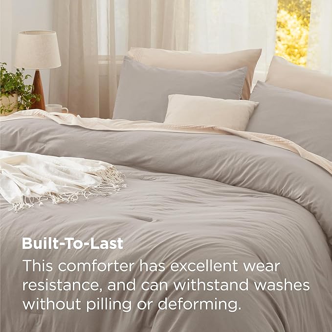 Bedsure Full Size Comforter Set, Linen Soft Prewashed Bedding for All Seasons, 3 Pieces GentleSoft™ Warm Down Alternative Bed Set, 1 Lightweight Comforter (82"x86") and 2 Pillowcases (20"x26")
