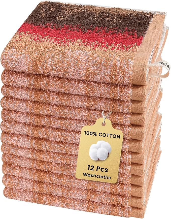 SEMAXE 100% Cotton Washcloths 12-Pack, 13 × 13 Inch Soft Luxury Face Towels – Super Absorbent & Quick-Dry, Premium Cloth with Hanging Loop, Oeko-TEX Certified, Gift-Ready Box