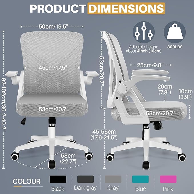 FelixKing Office Chair - Ergonomic Desk Chair Breathable Mesh Task Chair with Wheels and Lumbar Support Home Desk Office Chair with Flip up Armrest Rolling Swivel Computer Chair for Home Office Gray