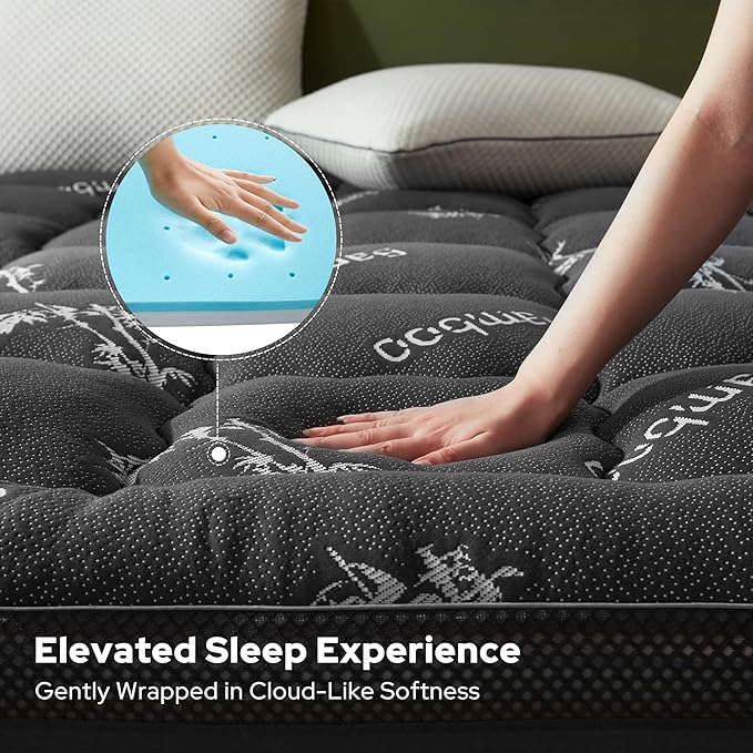 BEDLORE California King Memory Foam Mattress Topper 4 Inch,2-in-1 Dual Layer Design (2"Gel Memory Foam + 2"Plush Pillow Top Cover) Mattress Topper Medium-Firm,Pressure Relief & Back Pain Support(Gray)