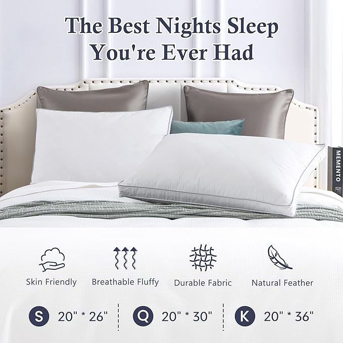 puredown® Made in USA Goose Feather Down Gusseted Pillows,100% Cotton Cover, Pillows Queen Size Set of 2, Hotel Pillow Luxury Gusseted Bed Pillows for Sleeping