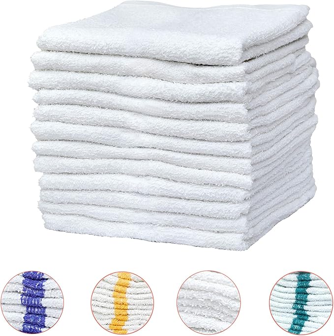 Pacific Linens Kitchen Dish Towels, Light Weight Cotton Rags for Cleaning Counter Top, Hand Drying Dishes - Soft, Durable, Reusable, Machine Washable Barmops 16” x 19” Natural White, 24 Pack