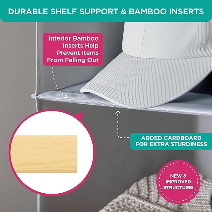 HOLDN’ STORAGE - 4 Shelf Hanging Closet Organizer with Metal Rod - Bamboo Inserted, Holds up to 24 pounds - 24” W x 12” D x 29.5”H - Perfect for College Dorms & RV Hanging Organizer