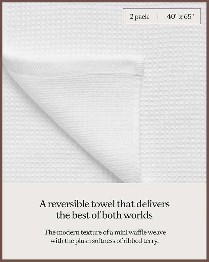 Cozy Earth Waffle Bath Sheets - 60% Cotton 40% Viscose from Bamboo Bath Sheets 40 x 65 Inches - Soft & Absorbent Terry, Reversible Mini Textured Waffle & Weave Pattern - 2 Pack