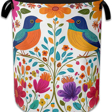 Bird Flower Laundry Basket,Oxford Cloth Mexico Laundry Hamper With Handle Foldable Portable Clothes Storage Basket for Laundry Room/Bedroom/Bathroom 20.8