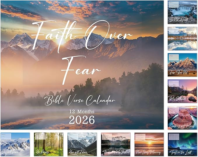 Faith Over Fear Bible Verse Wall Calendar 2026-12-Month with Bible Verse & Nature Scenes (Jan 2026 -Dec 2026), 9"x12" Closed, KJV Scripture, Thick Paper Christian Monthly Calendar for Home Office
