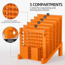 File Organizer for Desk with Storage Box & Hook, Inclined Desk File Organizer with 5-Section Vertical File Holder suitable for Home Office Document Organization(Orange01)