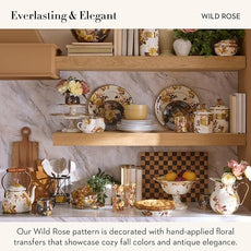 MACKENZIE-CHILDS Enamel Utensil Holder, Stylish Kitchen Countertop Organizer, Wild Rose White