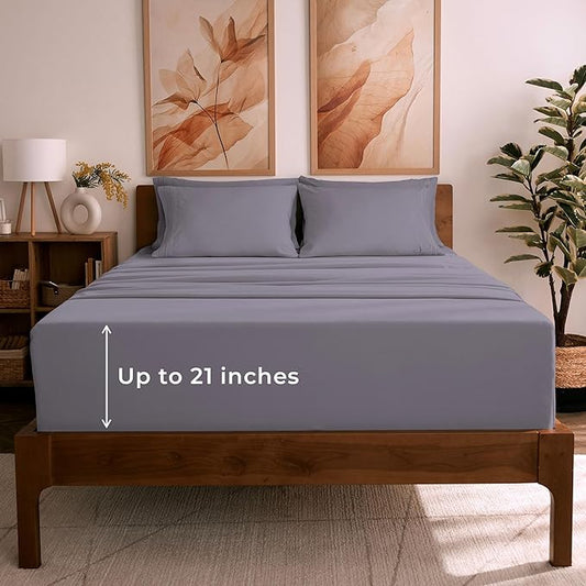 Mellanni Queen Sheet Set - 6-Piece Iconic Collection Bedding, (Including 4 Pillowcases), 21-Inch Extra Deep Pocket, Easy Care, Ultra Soft, Cooling Sheets, Brushed Microfiber - Hazy Lilac