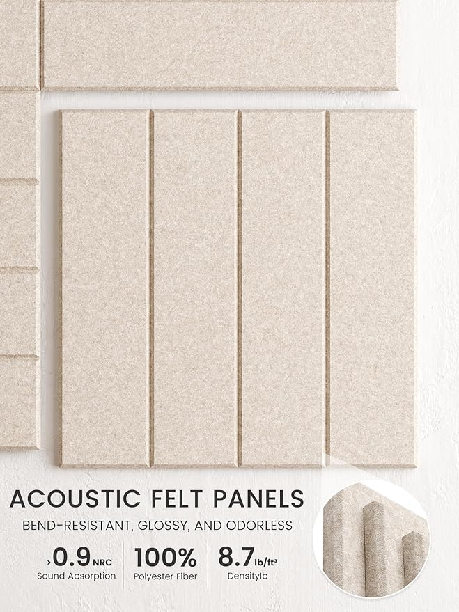 Bumusty Large Cork Board Alternative-47 x35 Felt Bulletin Board Tiles, with 30 Pushpins, 70 Adhesive Tabs, 12-Pack Slat Wall Paneling, Cork Boards for Office Push Pin Board Felt Board-Oatmeal