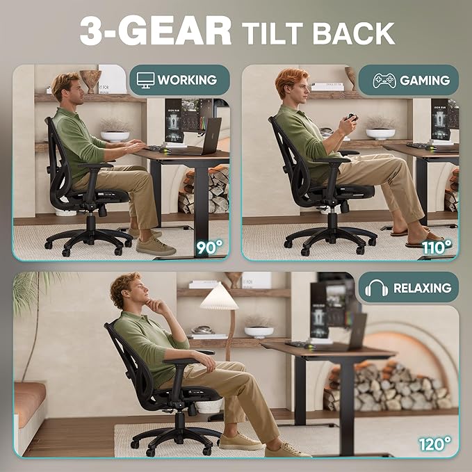 ELABEST T23 Ergonomic Office Chair with 2D Lumbar Support & 3D Headrest, High Back Mesh Swivel Chair with Adjustable 3D Armrests, Breathable Computer Desk Chair for Long Hour Sitting (Graphite Black)
