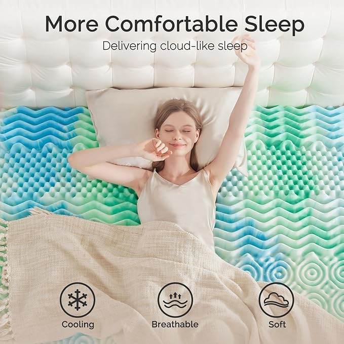 2 Inch 7-Zone Full Memory Foam Mattress Topper Egg Crate Cooling Gel Infused Mattress Pad Bed Topper for Pressure Relief and Back Pain Soft & Breathable, CertiPUR-US Certified