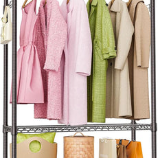 Heavy Duty Rolling Garment Rack 3 Tiers Adjustable Wire Shelving Clothes Rack with 1 Rods and Side Hooks,Storage Closet Clothing Rack Grey 15.7