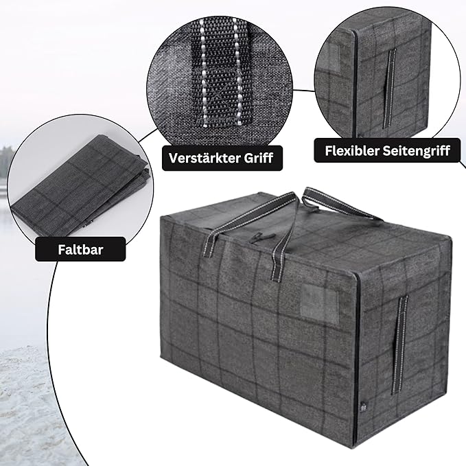 VENO 10 Pack Moving and Storage Bags, Heavy Duty, Alternative to Moving Boxes, Large Packing Totes Supplies for College Dorm Room with Zipper for Clothes, Wide Open Design (Windowpane, 10 Pack)