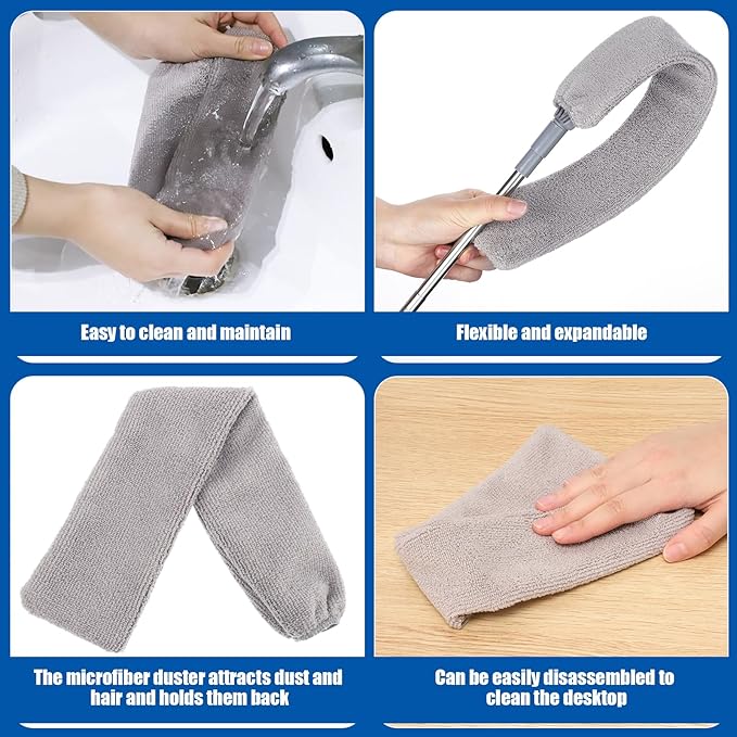 Feather Duster Set (4 Pieces), 30-100 inch Microfiber Retractable Gap Duster for Cleaning Ceilings, Furniture Refrigerators and Under Sofas