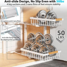 Under Sink Organizer 2 pack, 2 Tier Slide Out Under Sink Organizers And Storage, Height Adjustable Pull Out Cabinet Drawers, Kithcen Bathroom Metal Storage Caddy Shelf, White