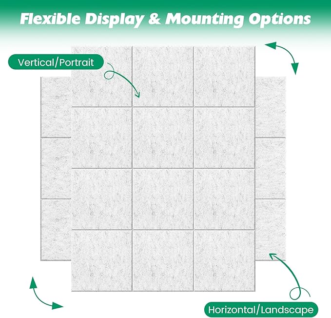Large Cork Board Alternative - 11.8"x11.8"x0.35" 12 Pack Felt Wall Tiles Self-Adhesive Safe Removable Large Corkboard Bulletin Board Felt Cork Board for Walls Cork Board for Office 48 x 36-White Grey