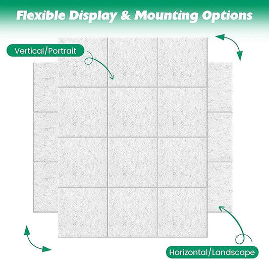 Large Cork Board Alternative - 11.8"x11.8"x0.35" 12 Pack Felt Wall Tiles Self-Adhesive Safe Removable Large Corkboard Bulletin Board Felt Cork Board for Walls Cork Board for Office 48 x 36-White Grey