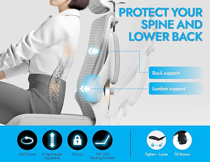 Ergonomic Office Chair-Computer Desk Chairs Comfy, Mesh High-Back Gaming Chair with Adjustable Lumbar Support & Headrest, Executive Task Chair for Adults, Comfortable for Long Hours (Gold)