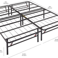 Amazon Basics Bed Frame with Storage, Foldable Metal Platform, Sturdy Steel, No Box Spring Needed, 14-inch High, Tool-Free Setup, Queen Size, Black