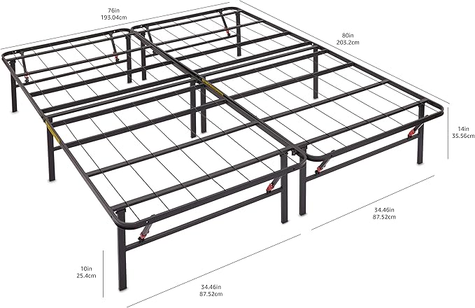 Amazon Basics Bed Frame with Storage, Foldable Metal Platform, Sturdy Steel, No Box Spring Needed, 14-inch High, Tool-Free Setup, Queen Size, Black