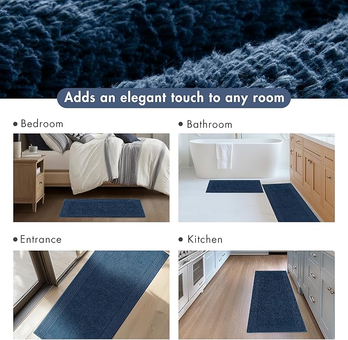 Madison Park Splendor Reversible 100% Cotton Tufted Bathroom Rug-3000 GSM Hotel Quality Luxurious Plush Medium Pile Bath Mat Absorbent, Quick Dry, Shower Room Décor, 24x36 Navy