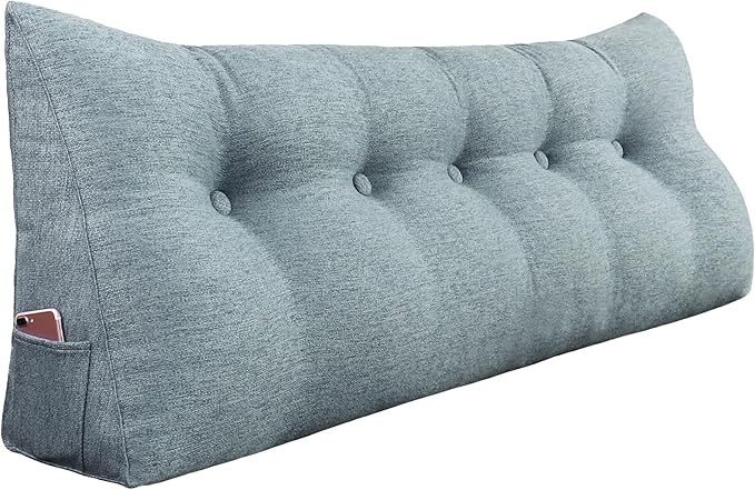 11 lbs Thickened Headboard Pillow Wedge Pillow Headboard Reading Pillow Bed for Comfortable Backrest Reading Triangular Pillow with Side Pocket Backrest Pillows for Sitting in Bed Gray Queen