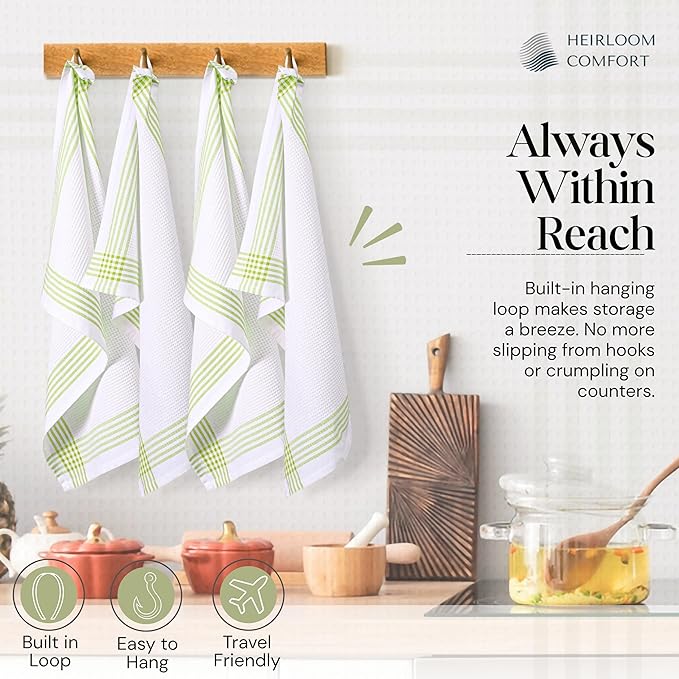 White Waffle Weave Kitchen Towels 12 Pack, 16x26 Inch, Cotton Dish Towels, Quick Dry, Absorbent, Machine Washable, Durable for Kitchen & Cleaning, Light Grey, Lavender, Lemon Green