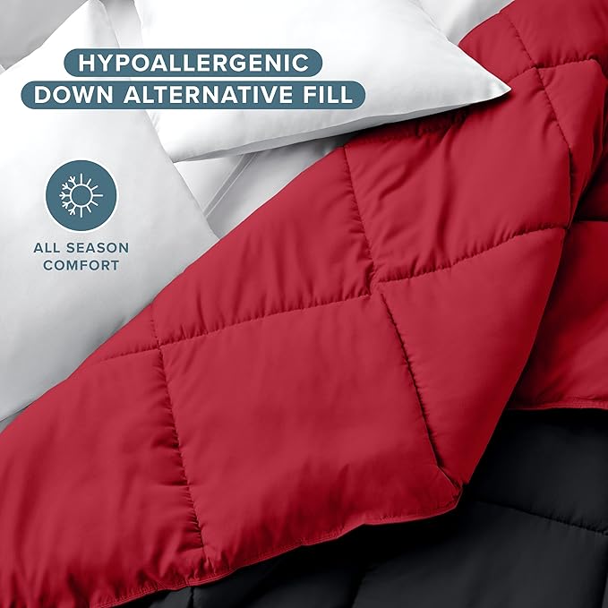 Bare Home Oversized Queen Comforter - Reversible Colors - Goose Down Alternative - Ultra-Soft - Premium 1800 Series - All Season Warmth - Bedding Comforter (Oversized Queen, Black/Red)