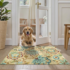 Lahome Floral Entryway Rug - 2x3 Small Throw Bedroom Rugs Non-Slip Washable Kitchen Rugs Beige Paisley Print Bathroom Mat Accent Distressed Doormat Floor Carpet for Laundry Room Living Room Office